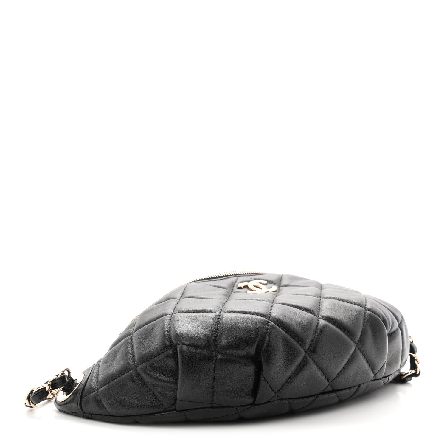 Lambskin Quilted Resin Bi-Color Waist Bag Fanny Pack Black