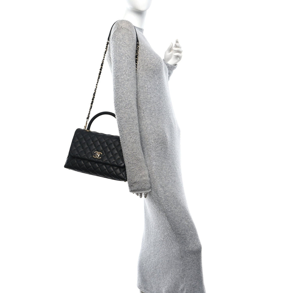 Caviar Quilted Small Coco Handle Flap Black