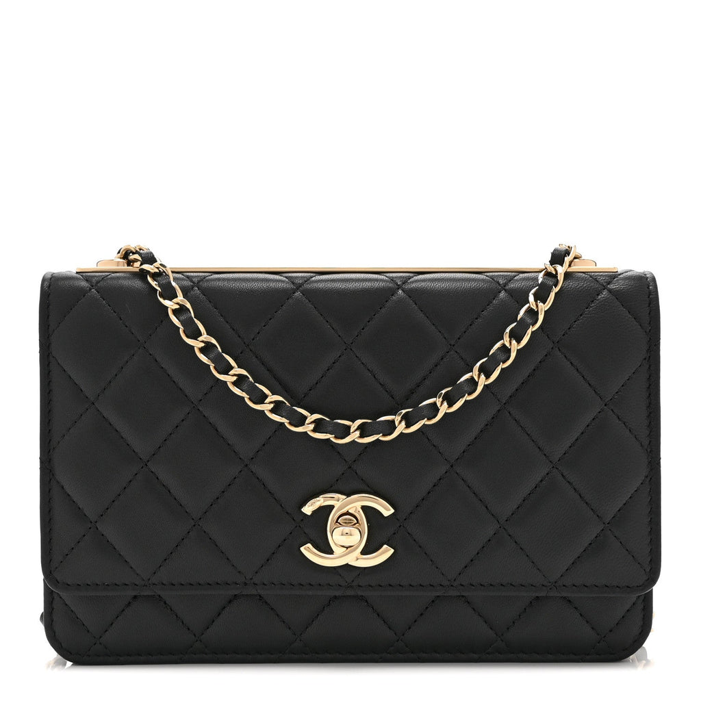 Lambskin Quilted Trendy CC Wallet On Chain WOC Black