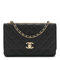 Lambskin Quilted Trendy CC Wallet On Chain WOC Black