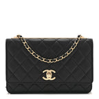 Lambskin Quilted Trendy CC Wallet On Chain WOC Black