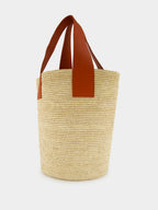 Tall Canasta with Leather Handles