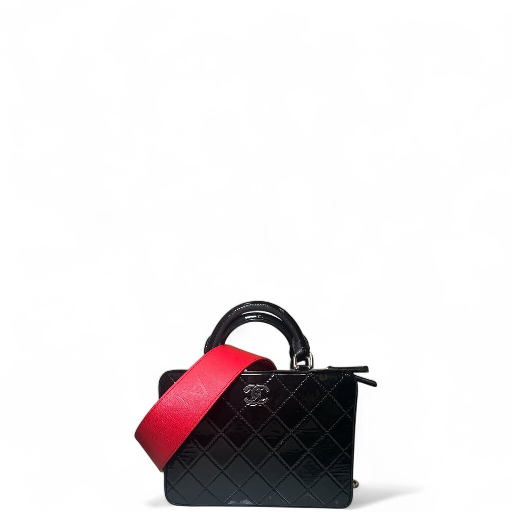 Chanel Vanity Quilted Patent Leather Top Handle Black
