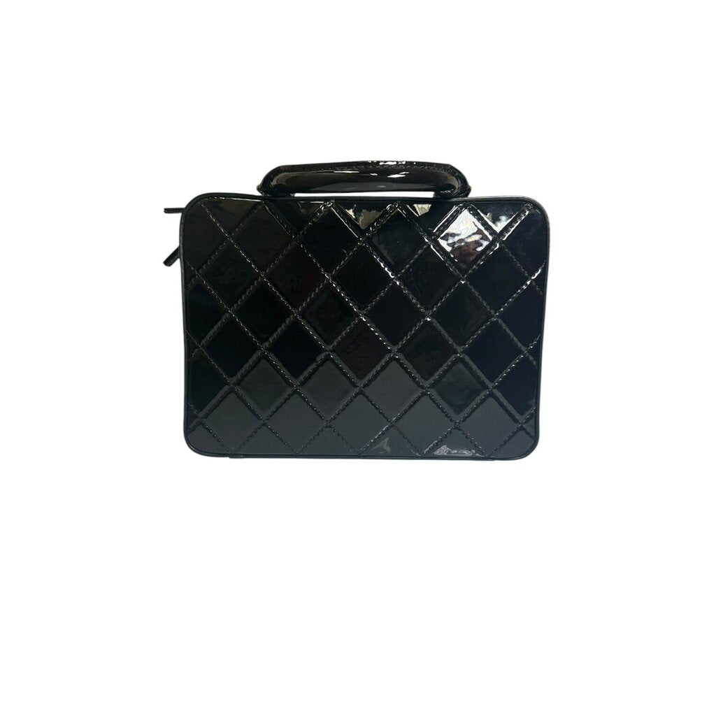Chanel Vanity Quilted Patent Leather Top Handle Black