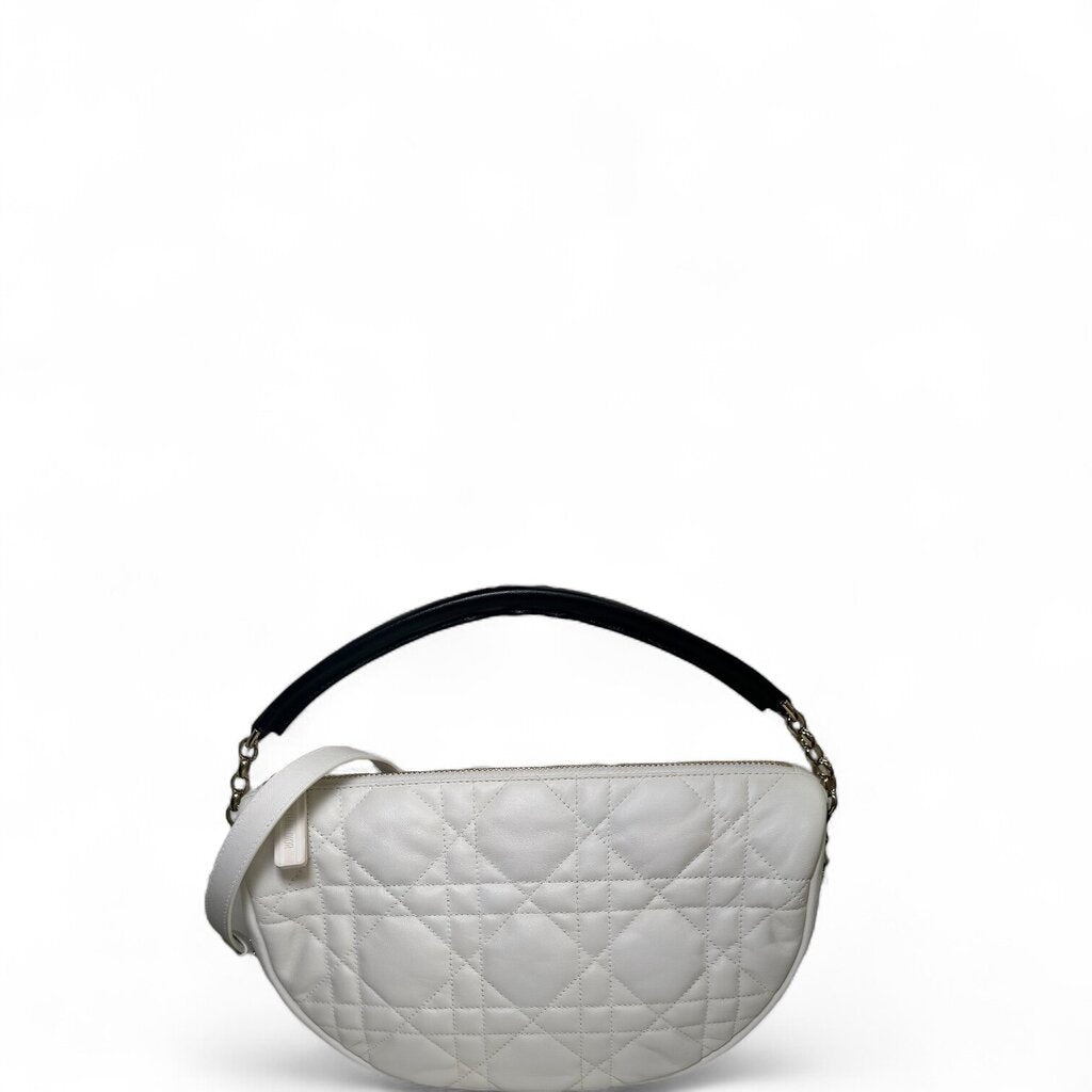 Christian Dior Lambskin Cannage Dior Vibe Hobo Bag White Medium