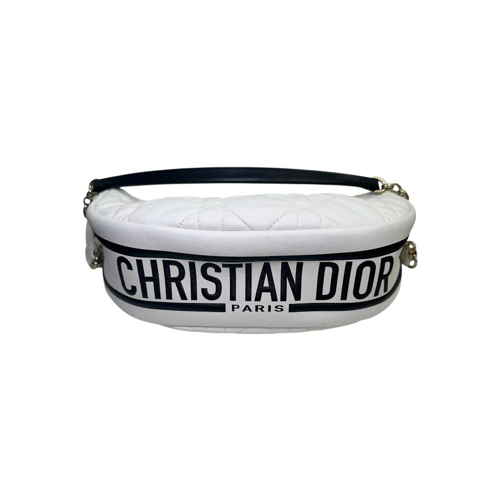 Christian Dior Lambskin Cannage Dior Vibe Hobo Bag White Medium