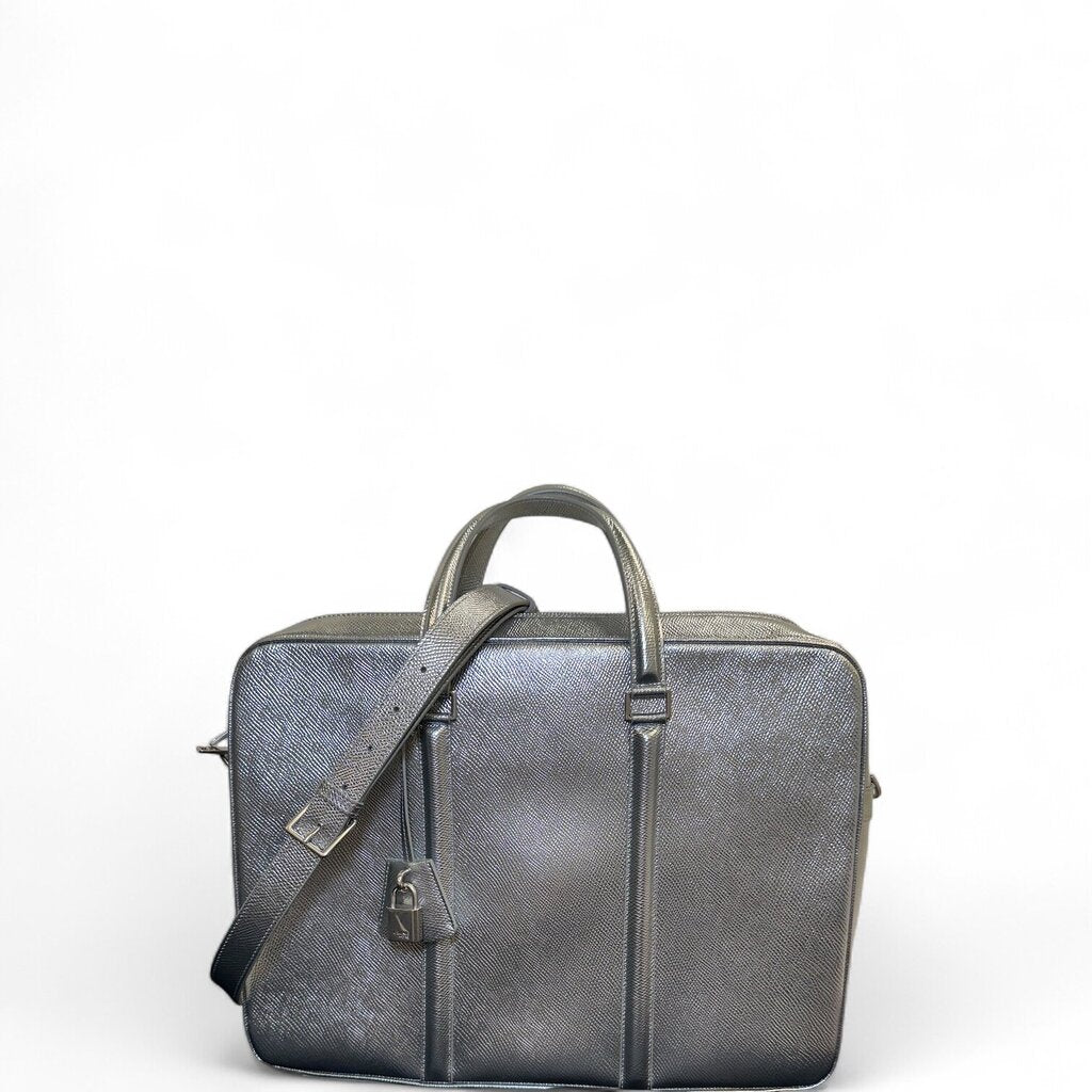Celine Macadam Metallic Briefcase Laptop Case Silver OS