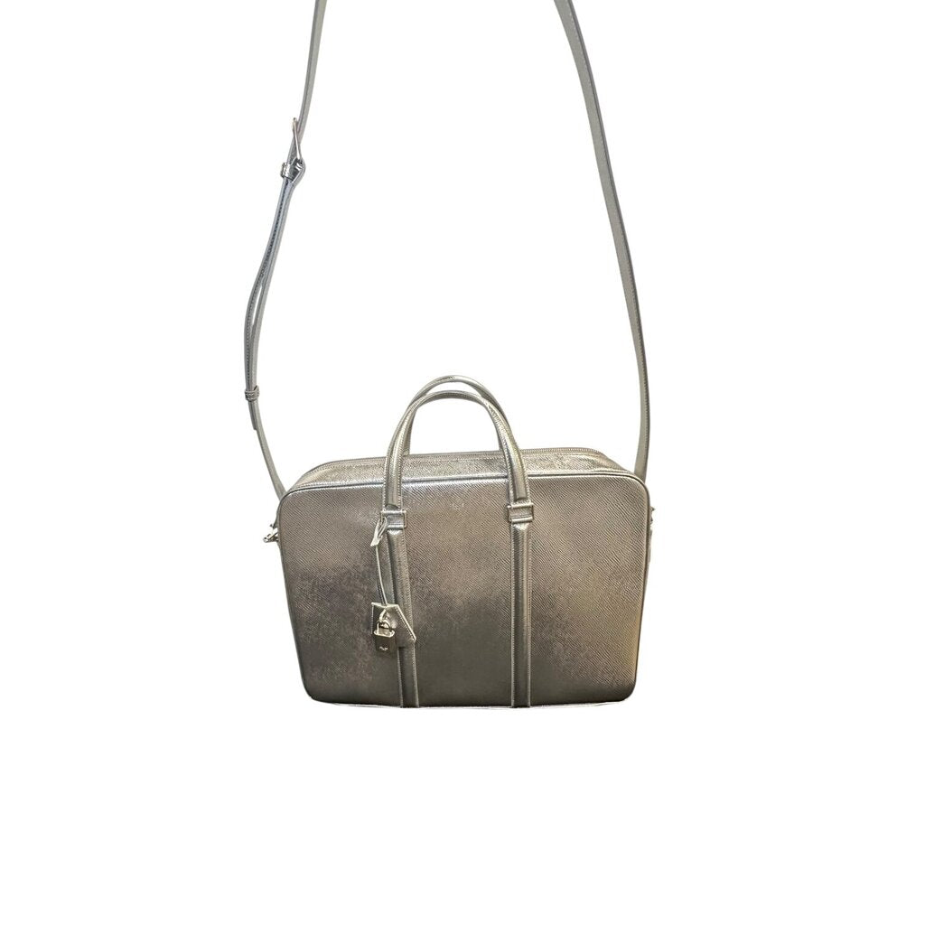 Celine Macadam Metallic Briefcase Laptop Case Silver OS