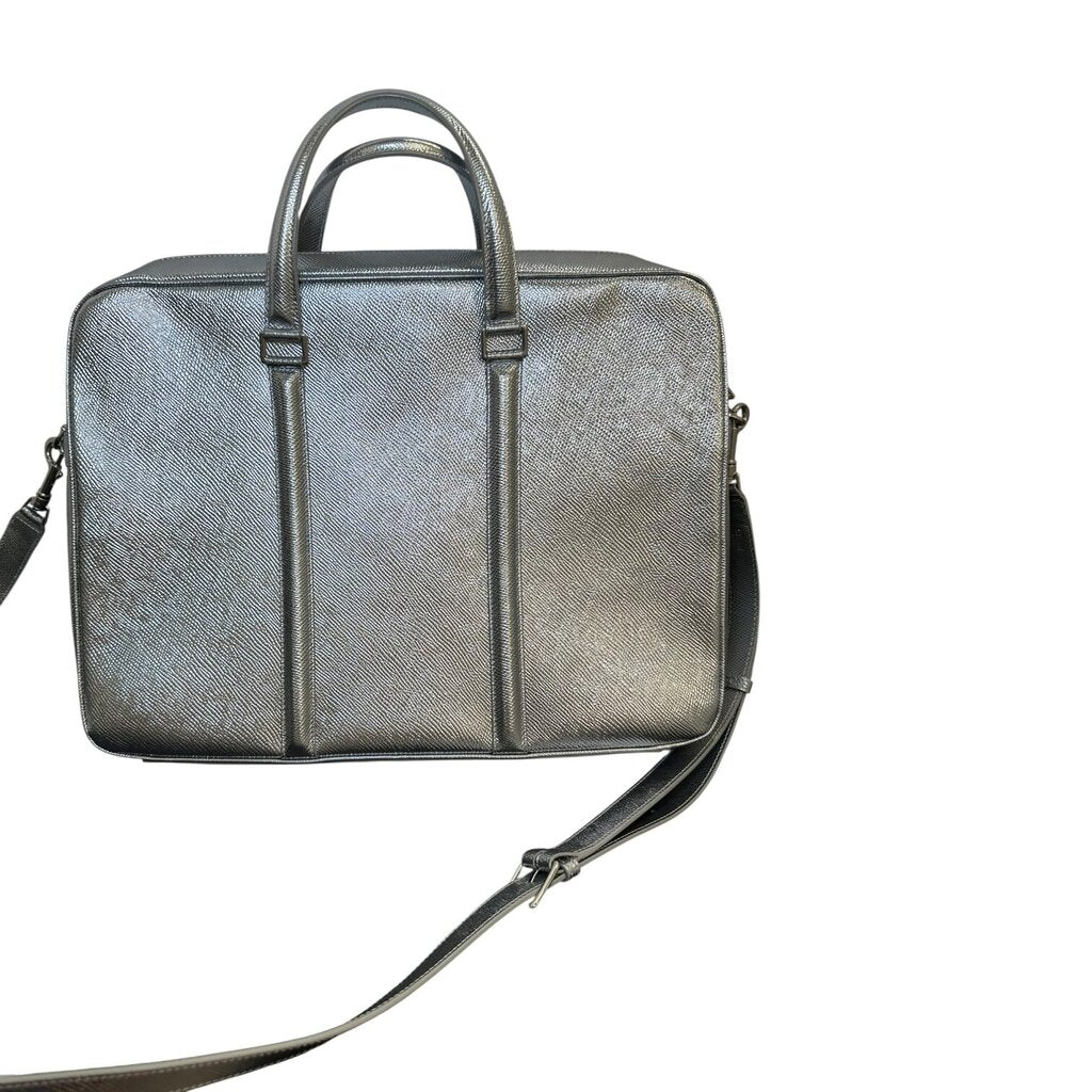 Celine Macadam Metallic Briefcase Laptop Case Silver OS