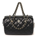 Caviar Quilted Barrel Clutch With Chain  Black