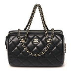 Caviar Quilted Barrel Clutch With Chain  Black