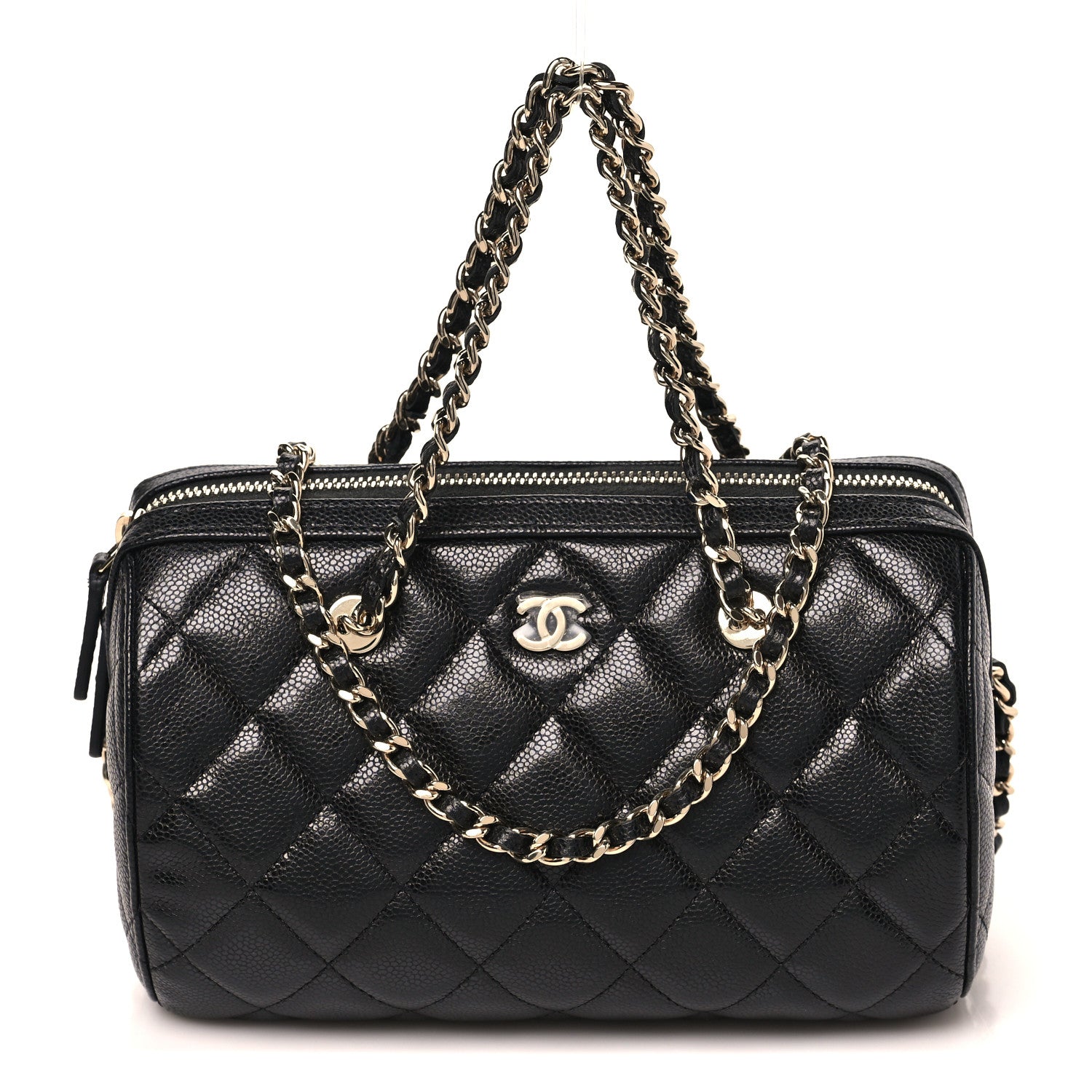 Caviar Quilted Barrel Clutch With Chain  Black