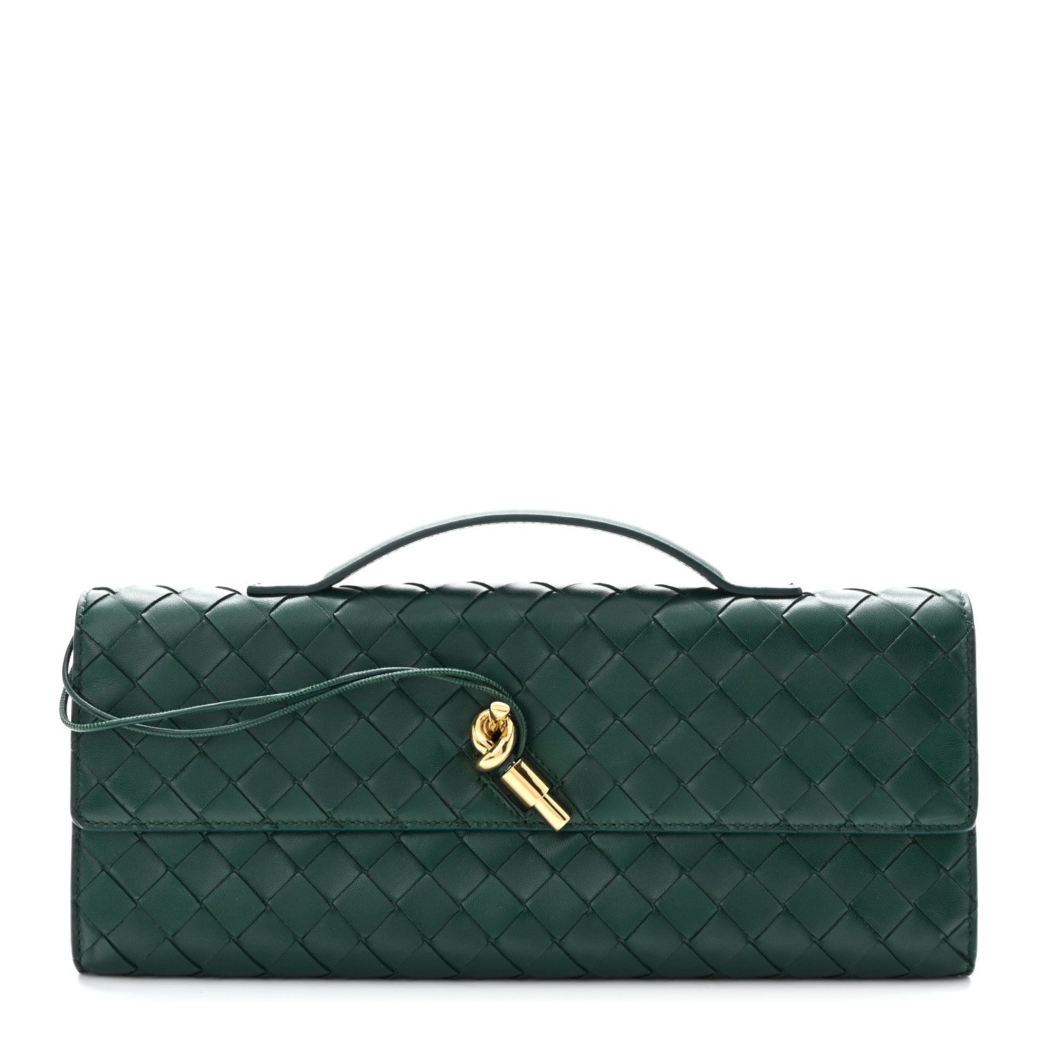 Nappa Intrecciato Long Andiamo Top Handle Clutch Emerald Green
