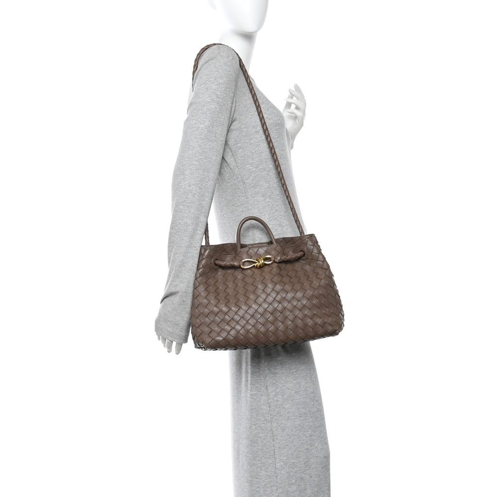 Nappa Intrecciato Medium Andiamo Shoulder Bag Taupe Grey