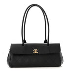 Grained Calfskin Stitched Urban Essentials Small Shopping Bag Black