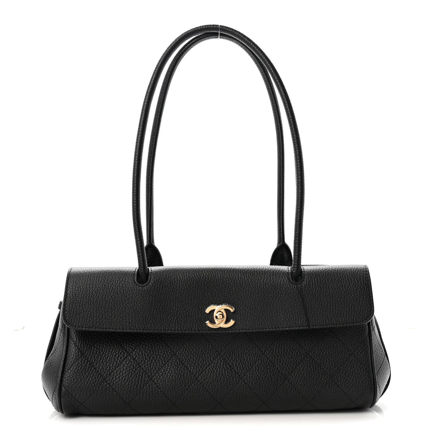 Grained Calfskin Stitched Urban Essentials Small Shopping Bag Black