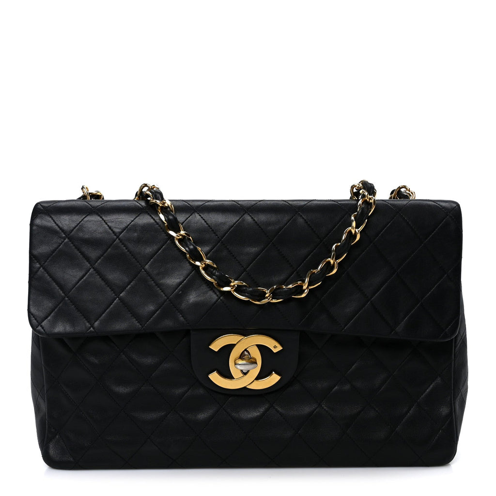 Lambskin Quilted XL Jumbo Single Flap Black