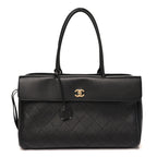 Grained Calfskin Stitched Urban Essentials Large Shopping Bag Black