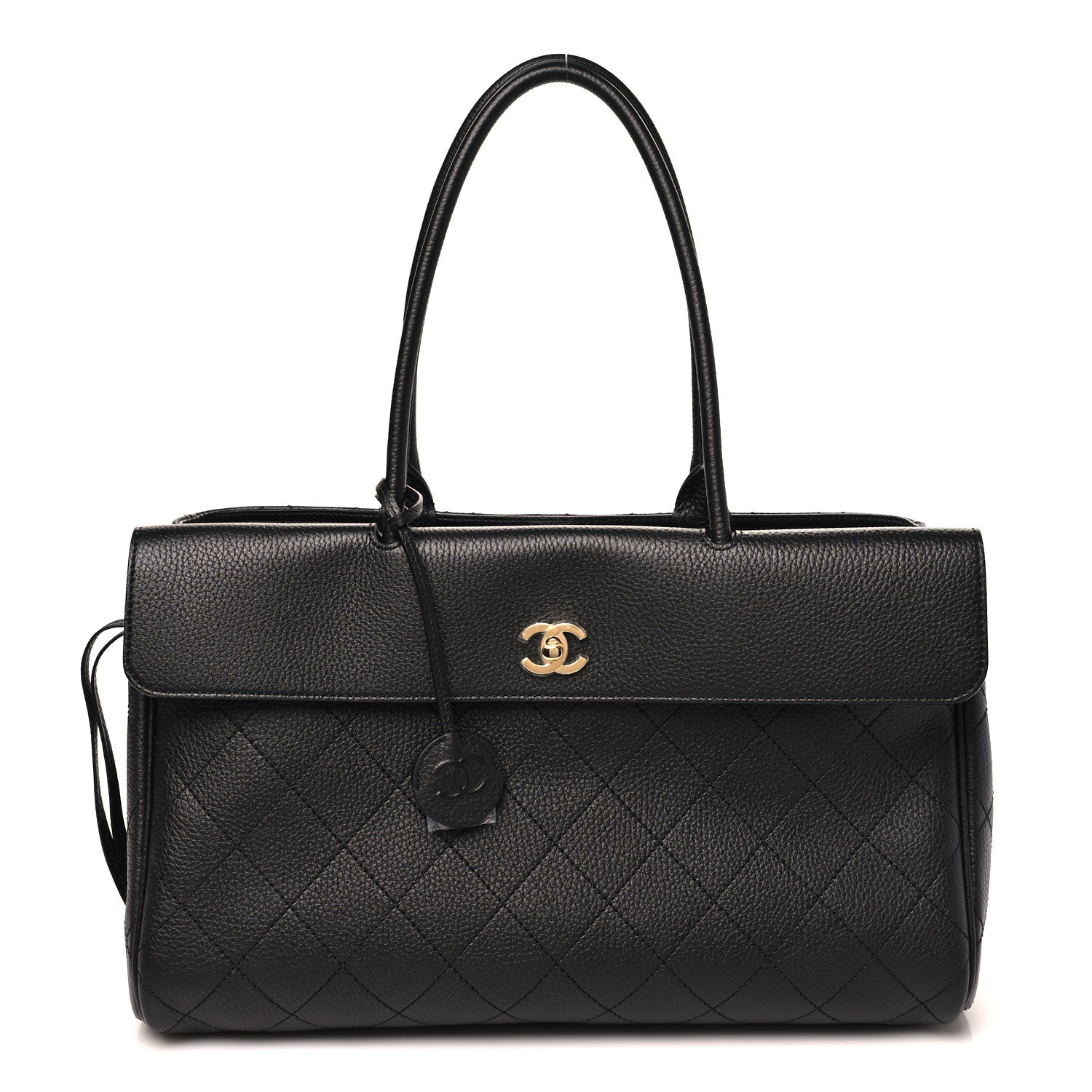 Grained Calfskin Stitched Urban Essentials Large Shopping Bag Black