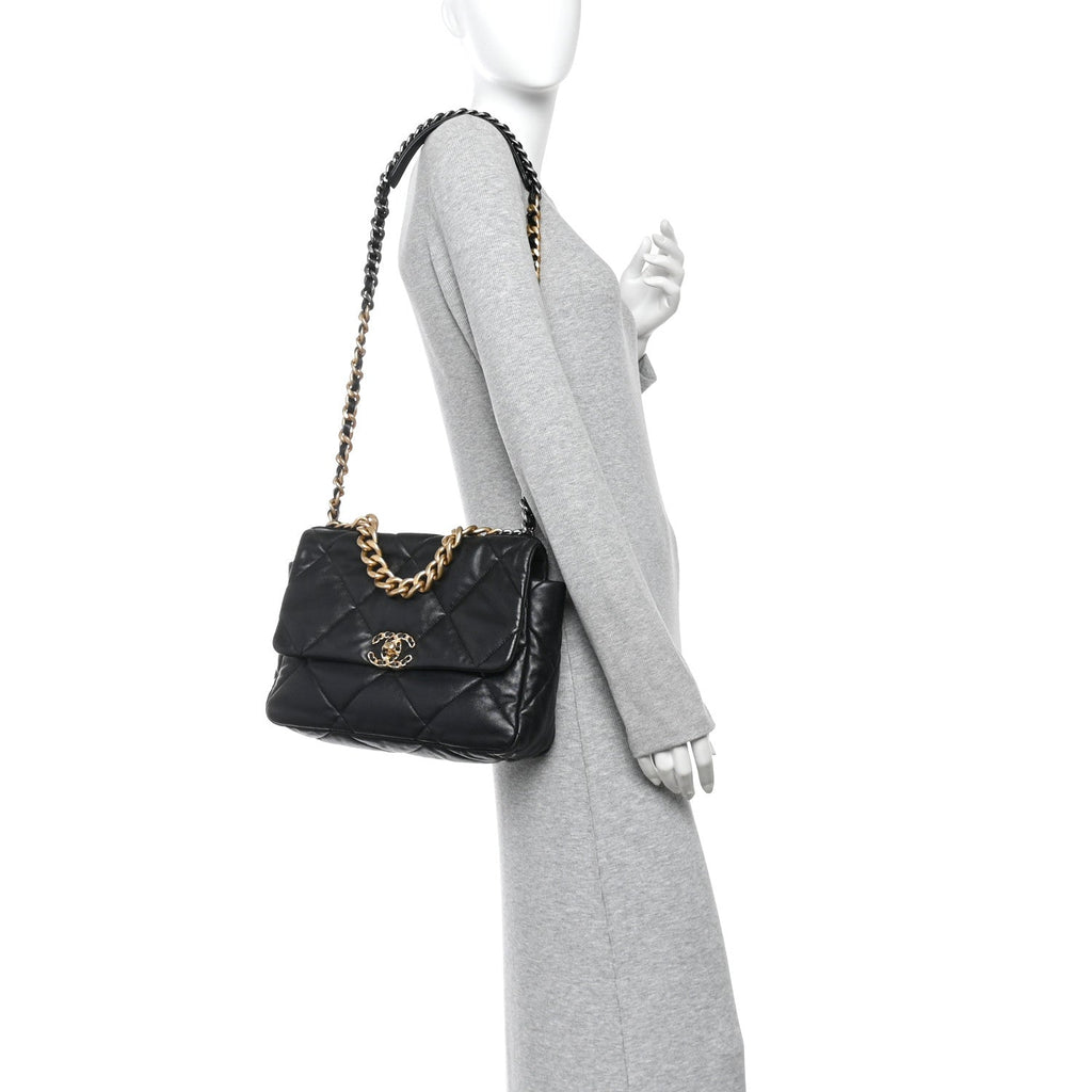 Goatskin Quilted Large Chanel 19 Flap Black