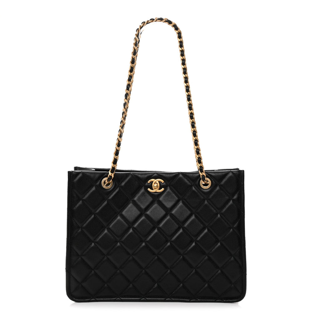 Caviar Quilted Sweet Classic Shopping Tote Black