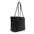 Caviar Quilted Small Shopping Tote Black