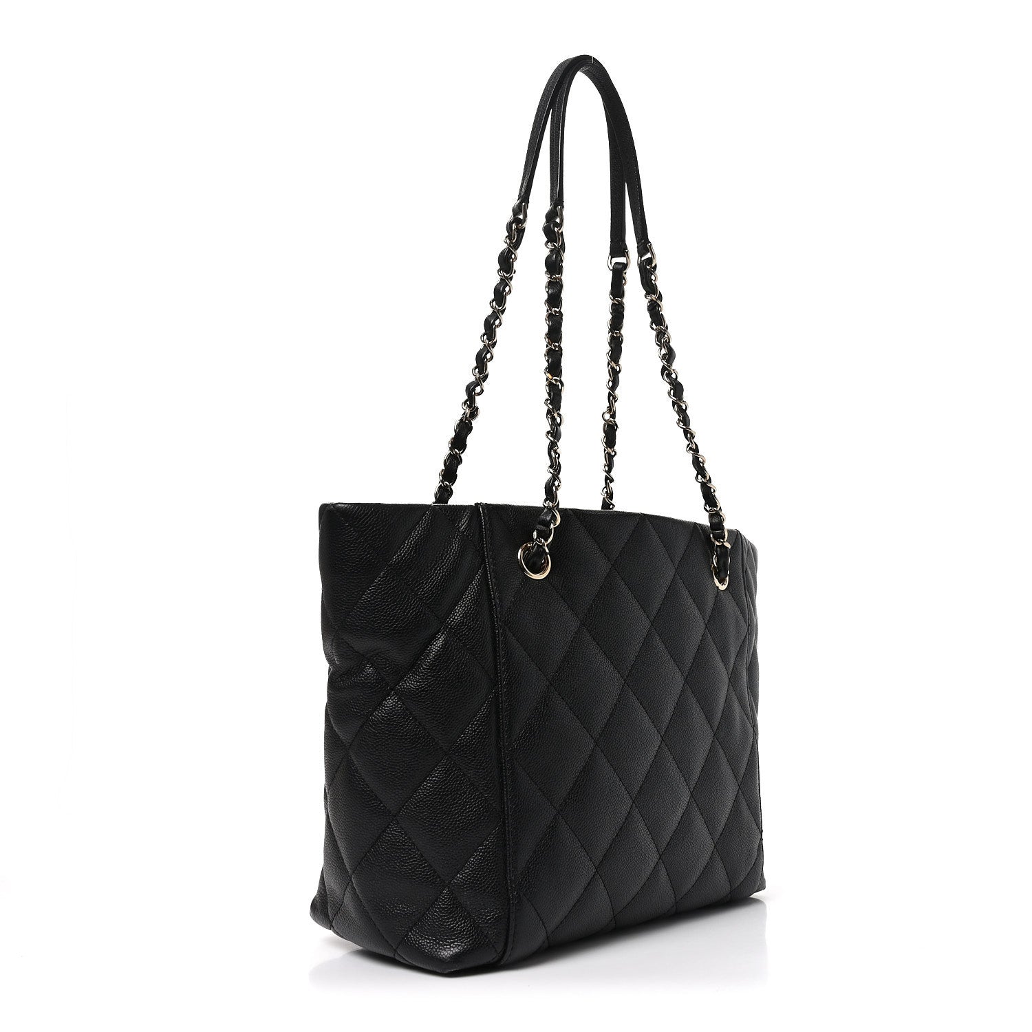 Caviar Quilted Small Shopping Tote Black