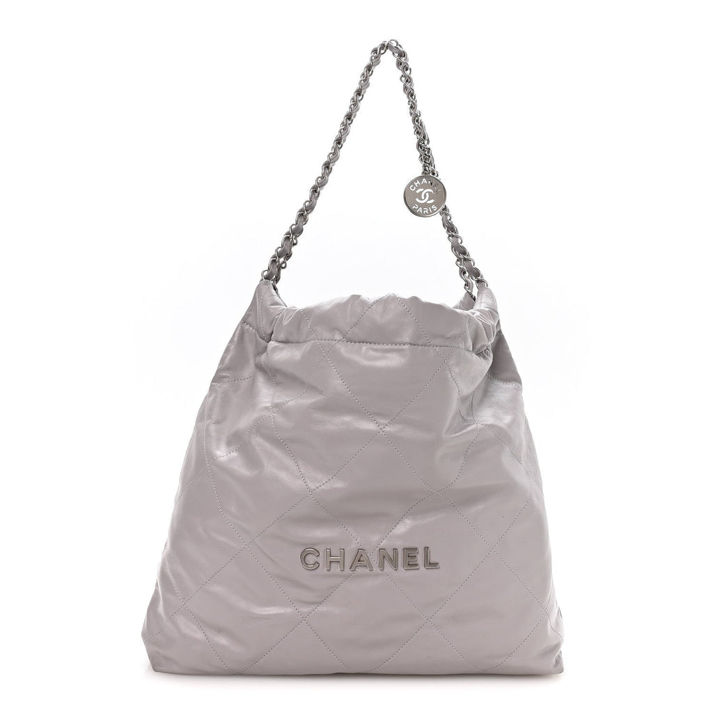 Shiny Calfskin Quilted Chanel 22 Grey