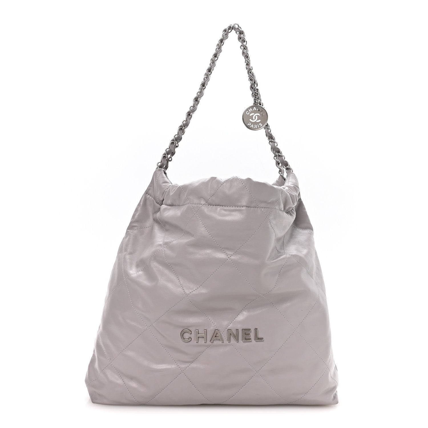 Shiny Calfskin Quilted Chanel 22 Grey