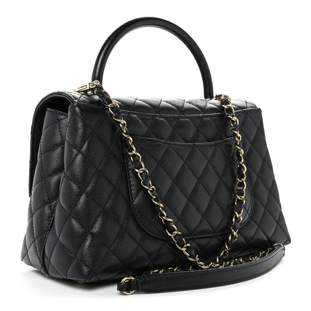 Caviar Quilted Small Coco Handle Flap Black
