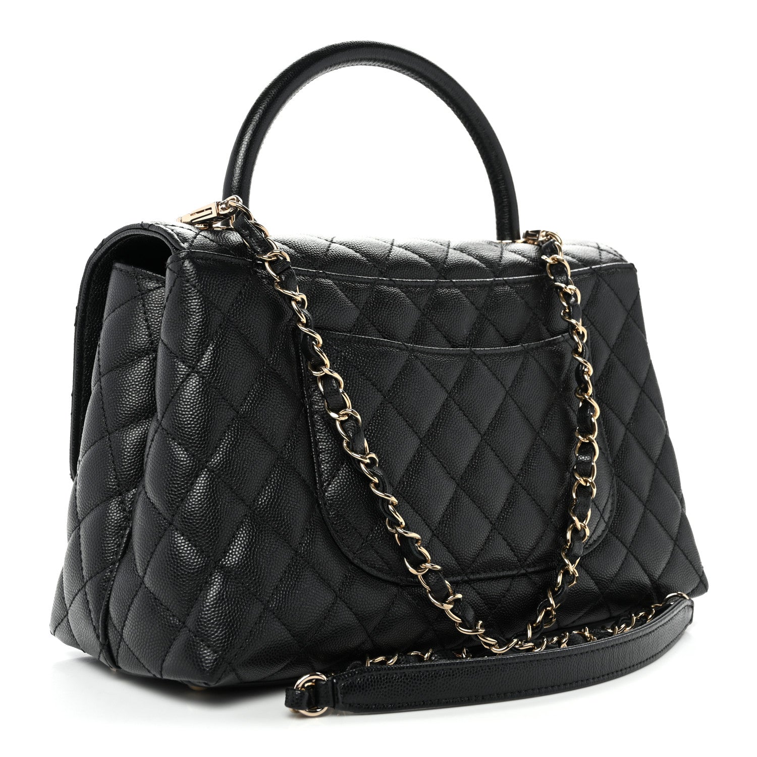 Caviar Quilted Small Coco Handle Flap Black