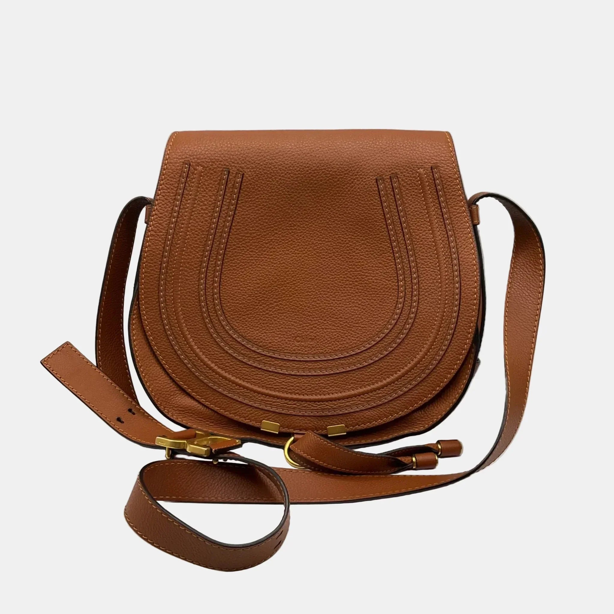 Chloé MARCIE SADDLE BAG GRAINED LEATHER Tan