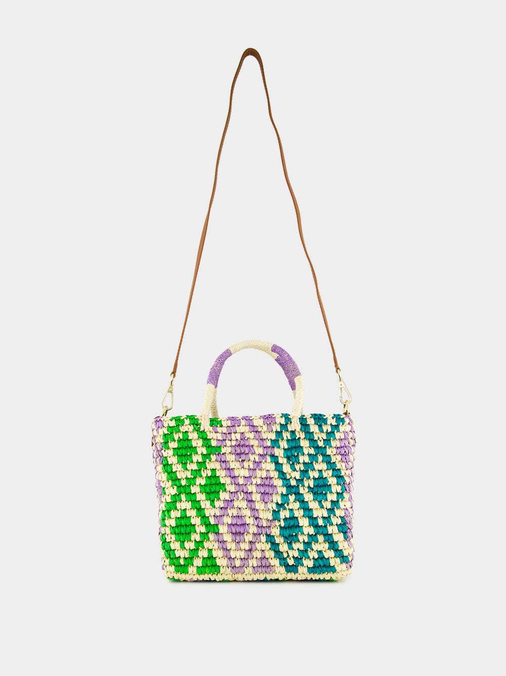 Canasta Patterned Medium Handbag with Leather Strap