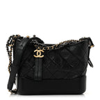 Aged Calfskin Quilted Small Gabrielle Hobo Black