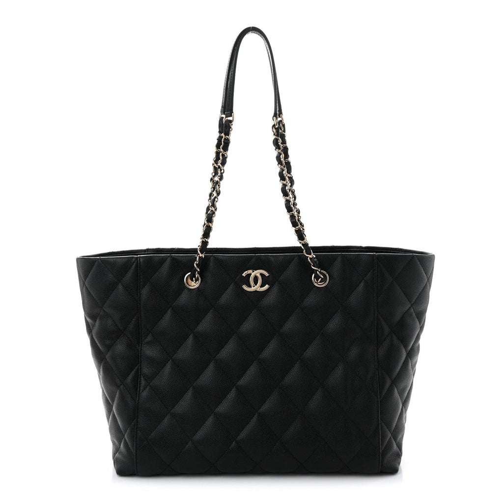 Caviar Quilted Large Shopping Tote Black