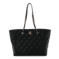 Caviar Quilted Large Shopping Tote Black