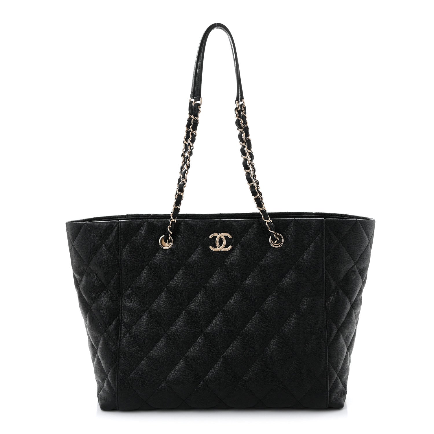 Caviar Quilted Large Shopping Tote Black