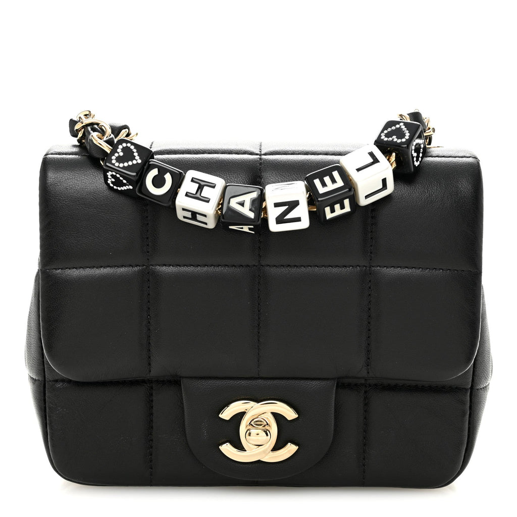 Lambskin Resin Crystal Square Quilted Mini Monacoco Flap Black