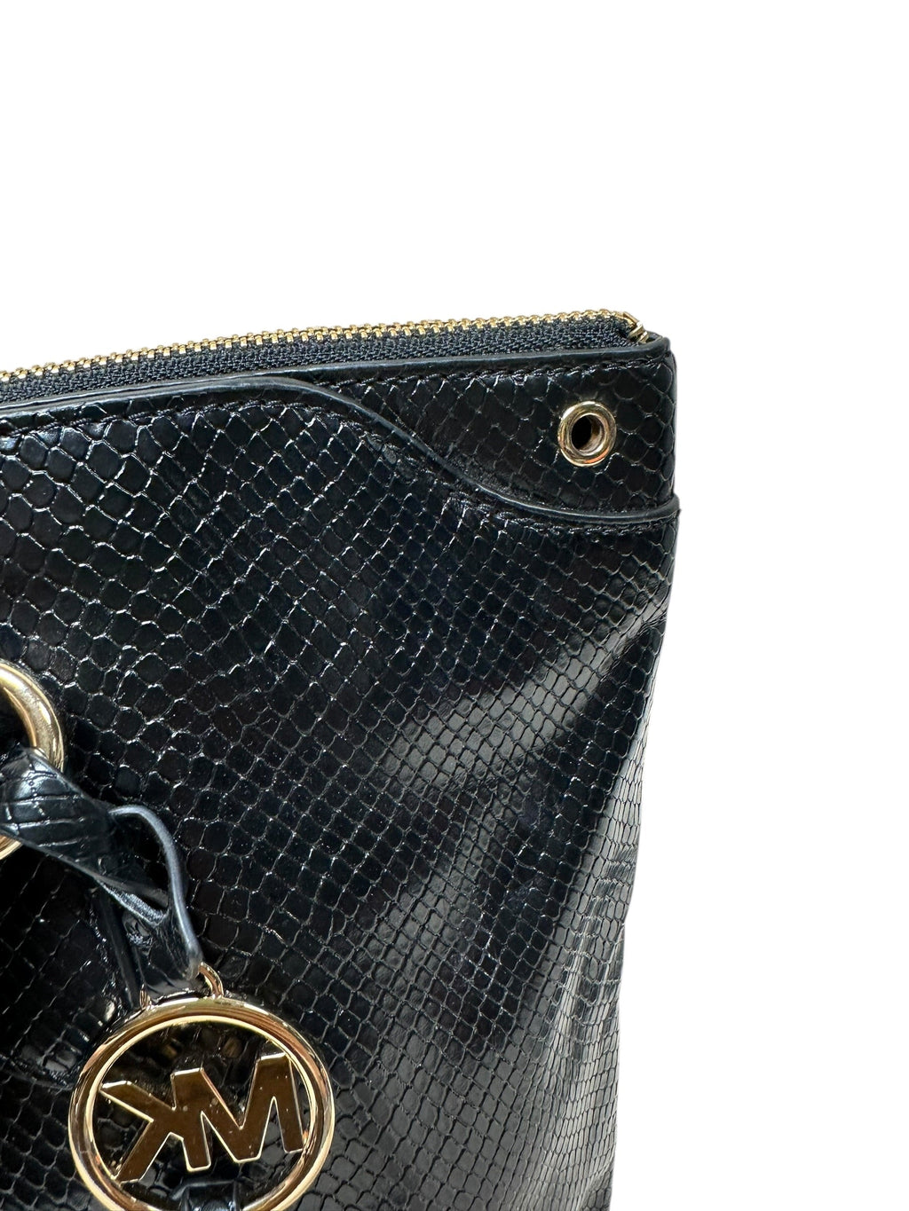 Handbag Designer By Michael Kors In Black & Gold, Size:Medium
