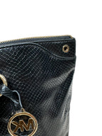 Handbag Designer By Michael Kors In Black & Gold, Size:Medium