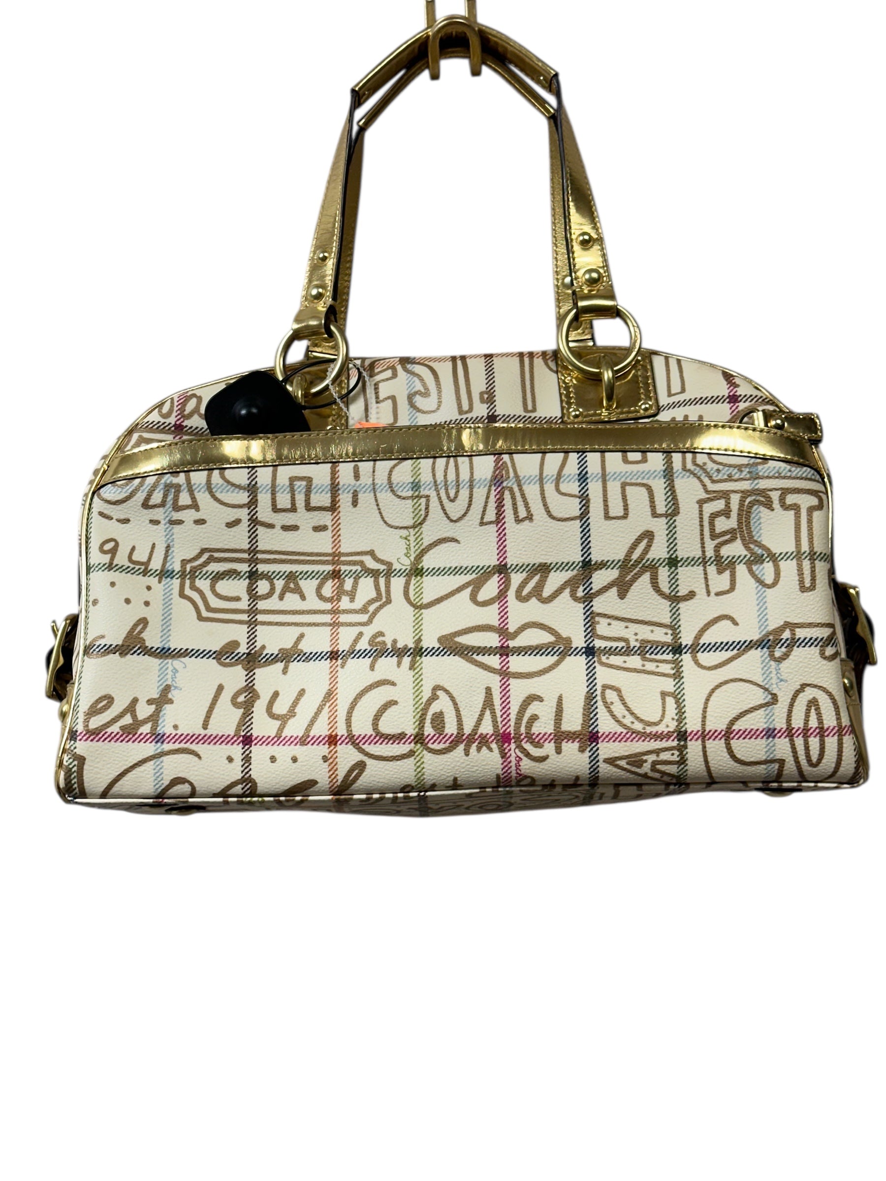 Handbag Designer By Coach In Gold & Tan, Size:Large