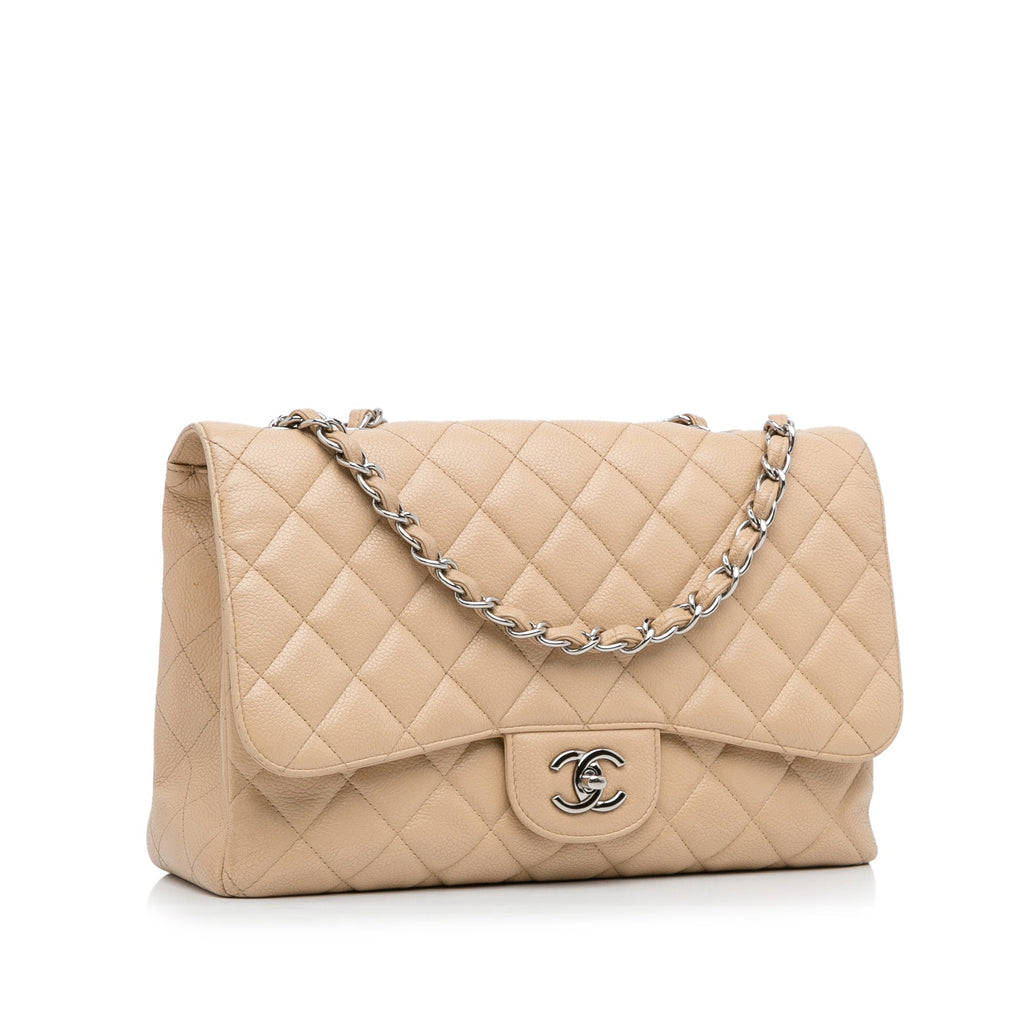 Chanel Classic Jumbo Single Flap Caviar Beige Bag