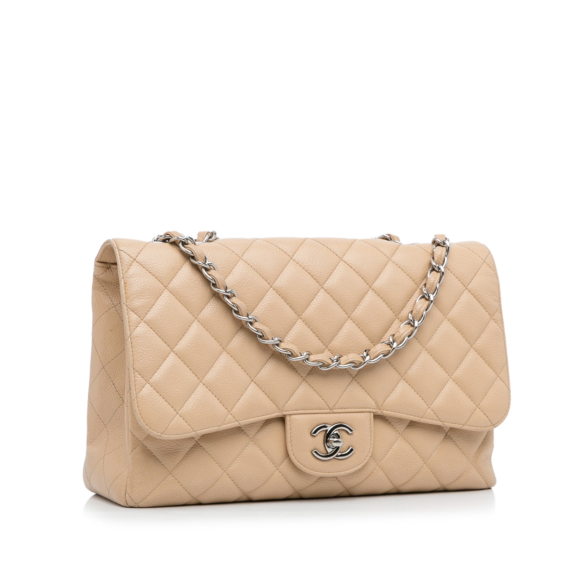 Chanel Classic Jumbo Single Flap Caviar Beige Bag