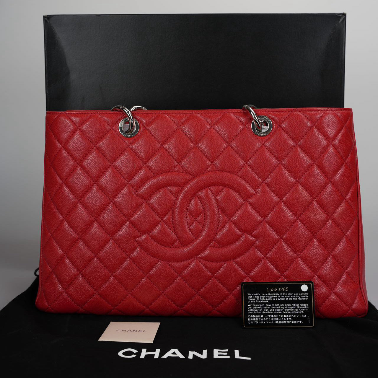 Chanel Red Large Grand Shopping Tote Red GST Bag in Caviar 2011-2012