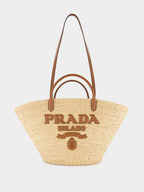 Large Raffia and Leather Shopping Bag