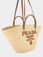 Large Raffia and Leather Shopping Bag