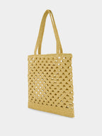 Natural Crochet Tote Bag with Embroidered Logo