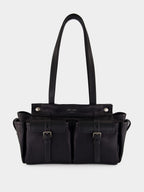 Black Route Medium Leather Tote Bag