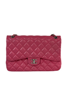 Chanel Pink Classic Double Flap Bag with Silver Hardware in Jumbo Size