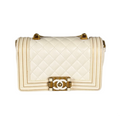 Chanel White Lambskin Boy Bag with Gold Hardware